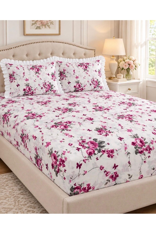 Firfirli Pillowcase and Elastic Bed Sheet Set [Single, Double, King Size, Medium Sizes]