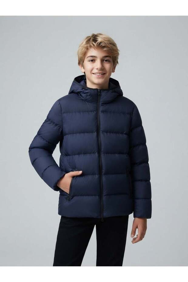 Boy's Hooded Zippered Inflatable Coat