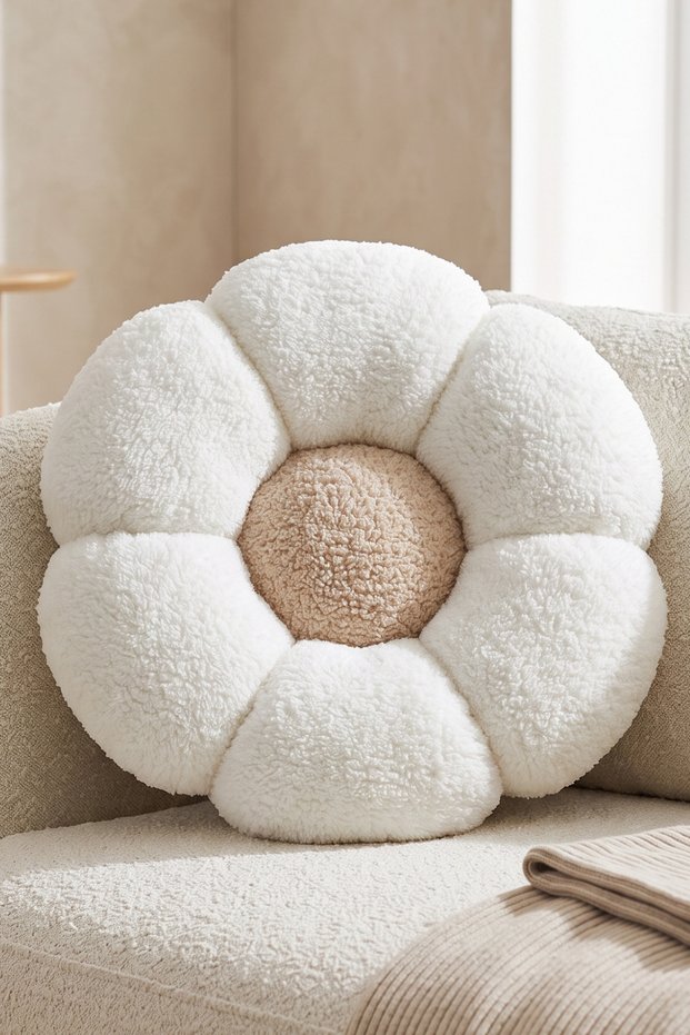 Daisy Patterned Plush Throw Pillow | 35X40 cm | Welsoft Fabric | Decorative Seat Cushion