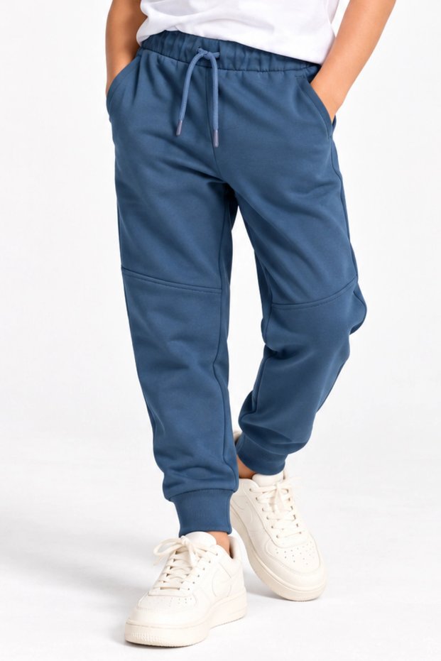 Girls' - Boys' Comfortable Indigo Sweatpants with Belt and Pockets