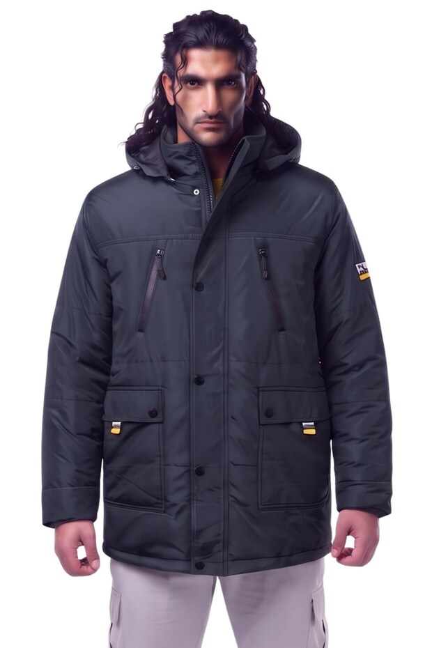 Men's Extra Large Size Thick Winter Padded Memory Bettino Coat Suitable for Weight Ranges 128-190 kg Navy Blue