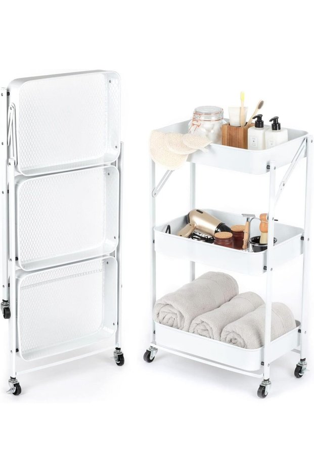 3 Tiers Foldable Storage Trolley Cart Kitchen utility carts Foldable Rolling Carts Trolley with Lock