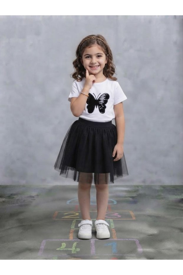 White T-Shirt with Butterfly Detail
