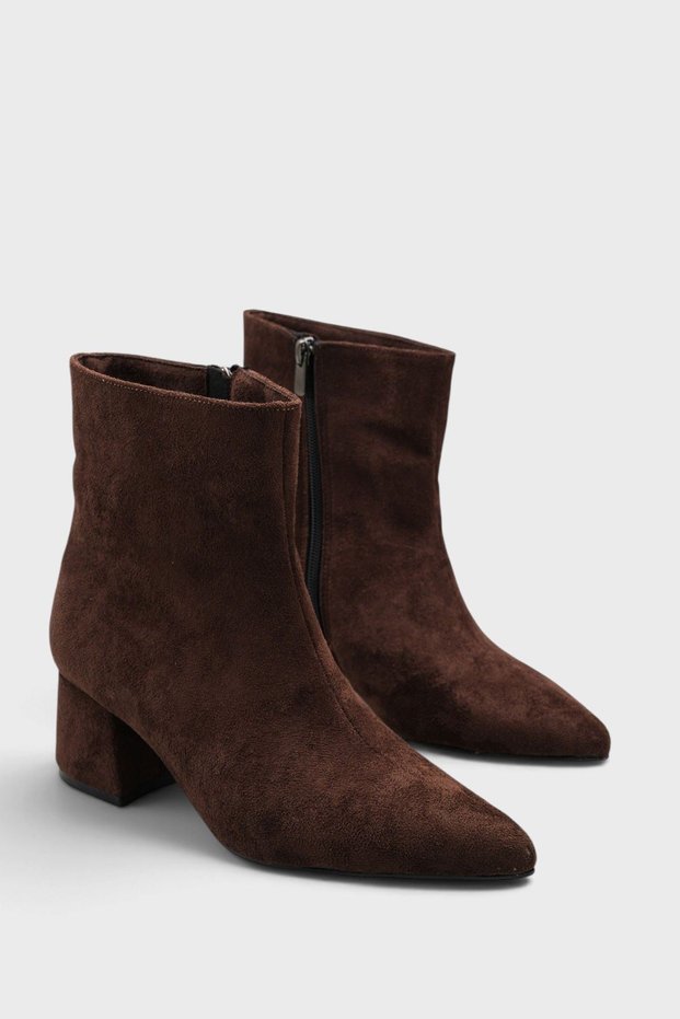 Women's Zenit Short Heeled Zippered Boots - Brown-Suede