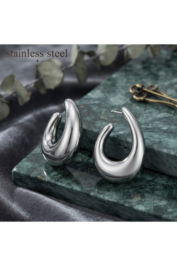 Silver Color Bombeli Drop Hoop Steel Earrings