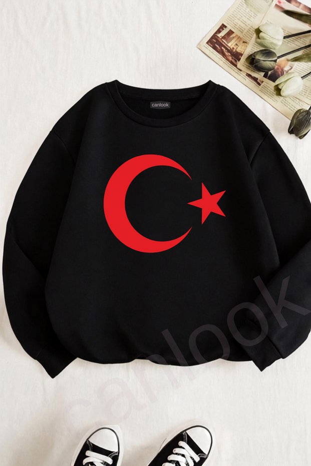 Turkish Flag Moon Star Printed Sweatshirt