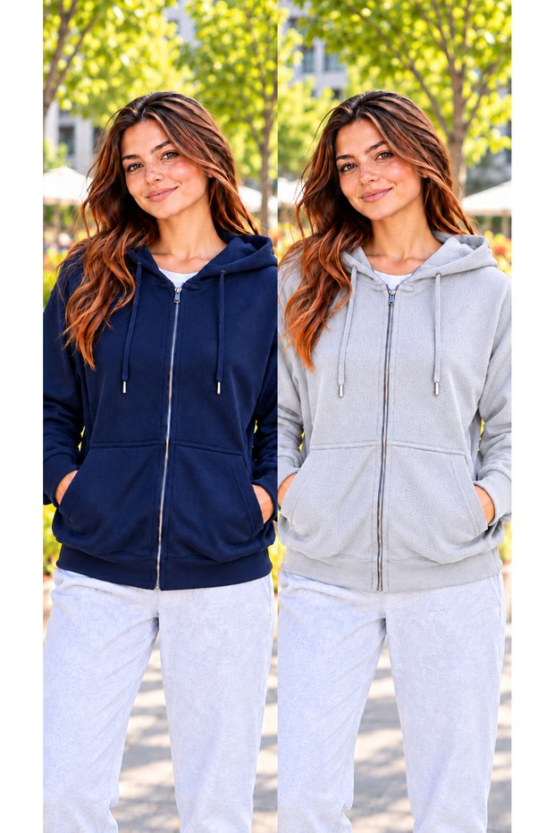 Advantageous 2-Pack Women's Zippered Hooded Sweatshirt Cardigan