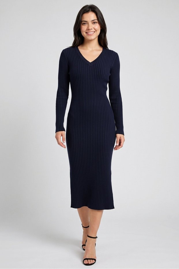 Women Knitted Sweater Dress, Deep Navy