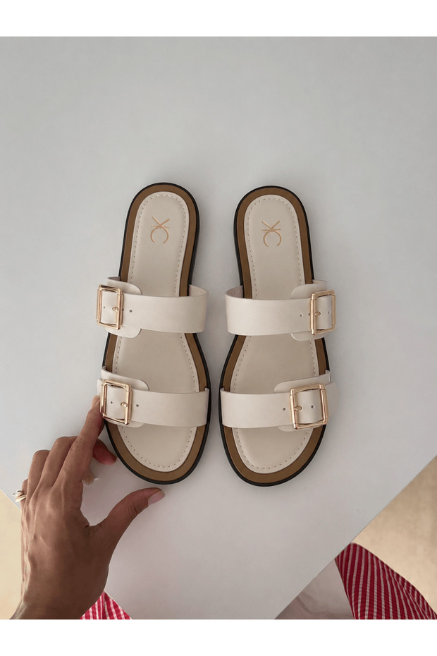 Double Strap Adjustable Skin Slippers - Z01 - Beige