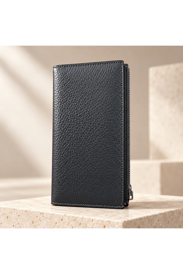 Yts 100% Genuine Leather Orange Long Wallet – Multi-Compartment Card Holder, Zippered, Unisex Wallet