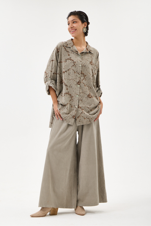 Women's Mink Italian 100% Cotton Velvet Patterned Trousers with Shirt Oversize Velvet Suit 40 - 46 Size