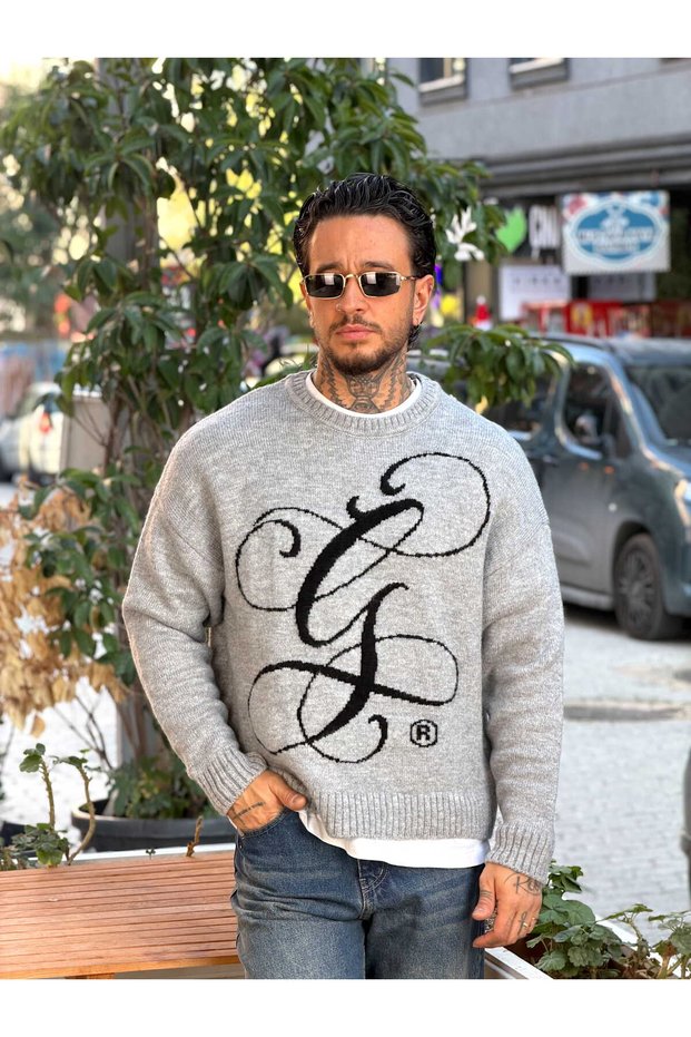 Giesto Front Logo Detailed Crop Sweatshirt Gray