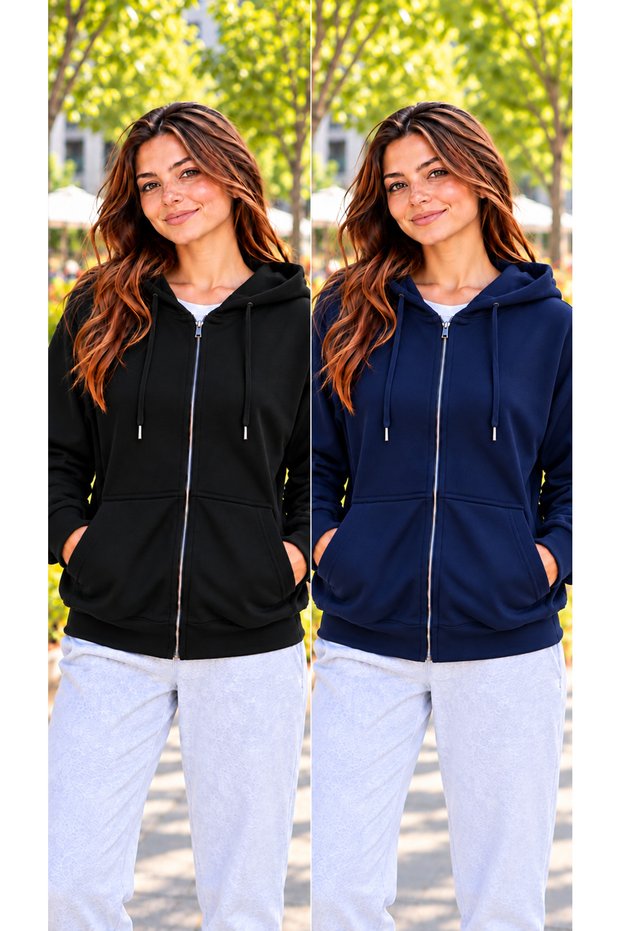 Advantageous 2-Pack Women's Zippered Hooded Sweatshirt Cardigan