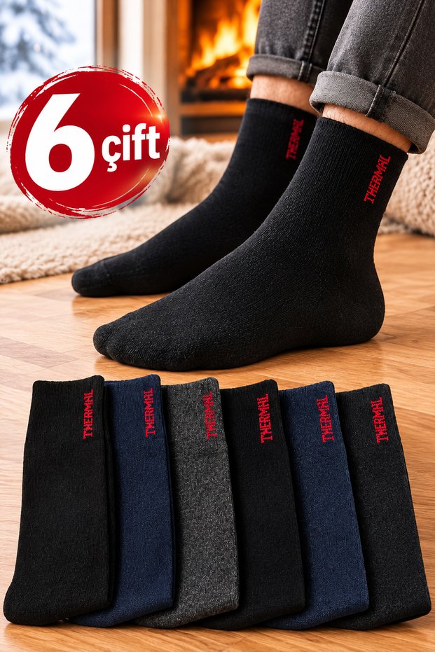 Men's Thermal Towel Socks 6 Pairs Set Winter Thick Soft Textured Socks 6-Pack