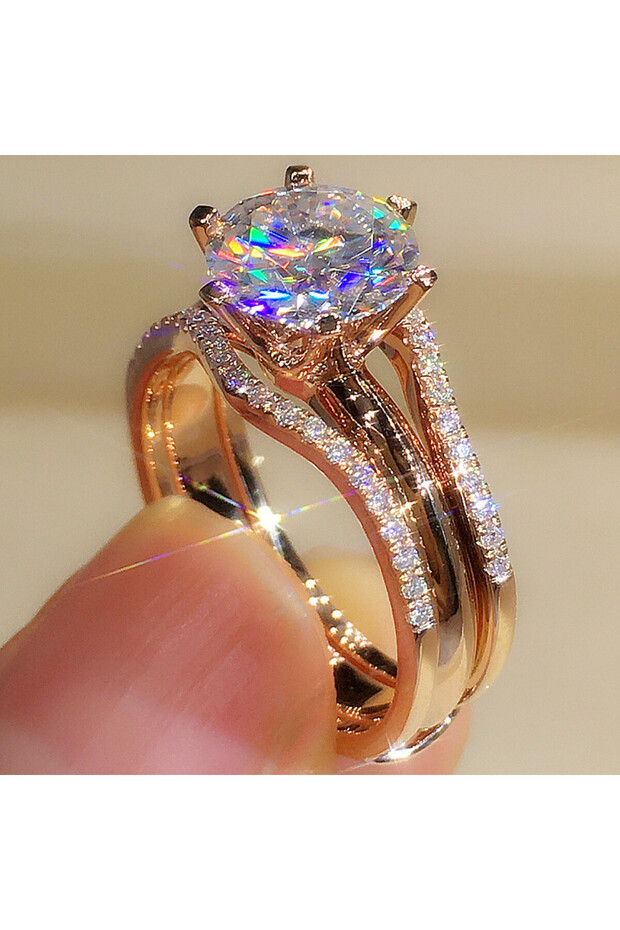 7 F1732 Huitan Unique Rose Gold Color Rings for Women Classic 6 Claws Designed Cubic Zirconia Rings