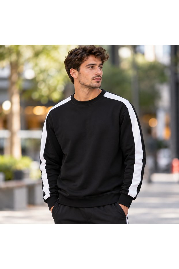 Men's Sweatshirt with Striped Details and Crewneck Collar