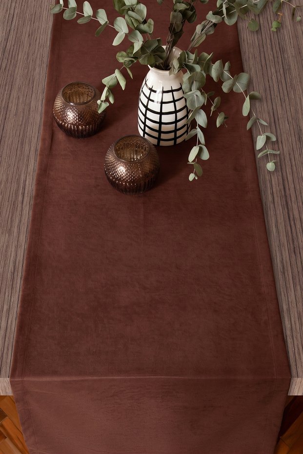 Velvet Textured Light Brown Modern Runner