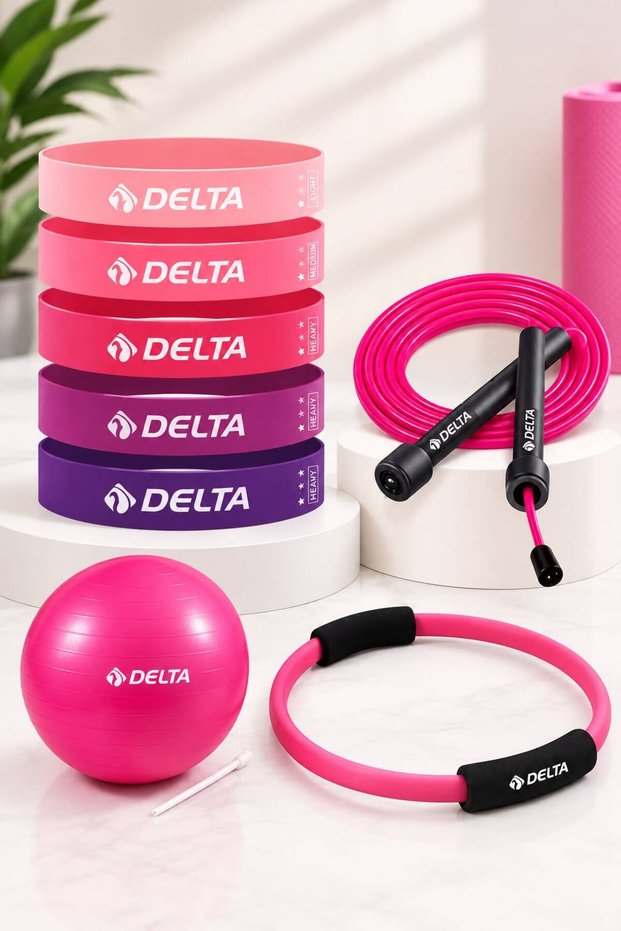 8 Piece Pilates and Fitness Set | Mini Pilates Ball, Pilates Circle, Adjustable Jump Rope, and 5 Resistance Bands