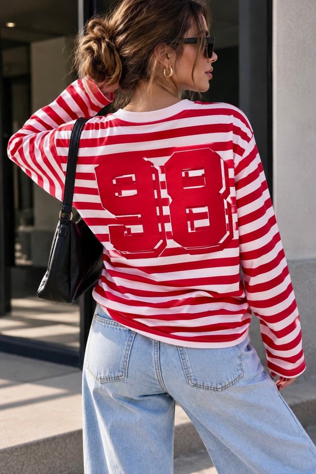 Wild Printed Striped Long Sleeve Women's Sweatshirt My3535