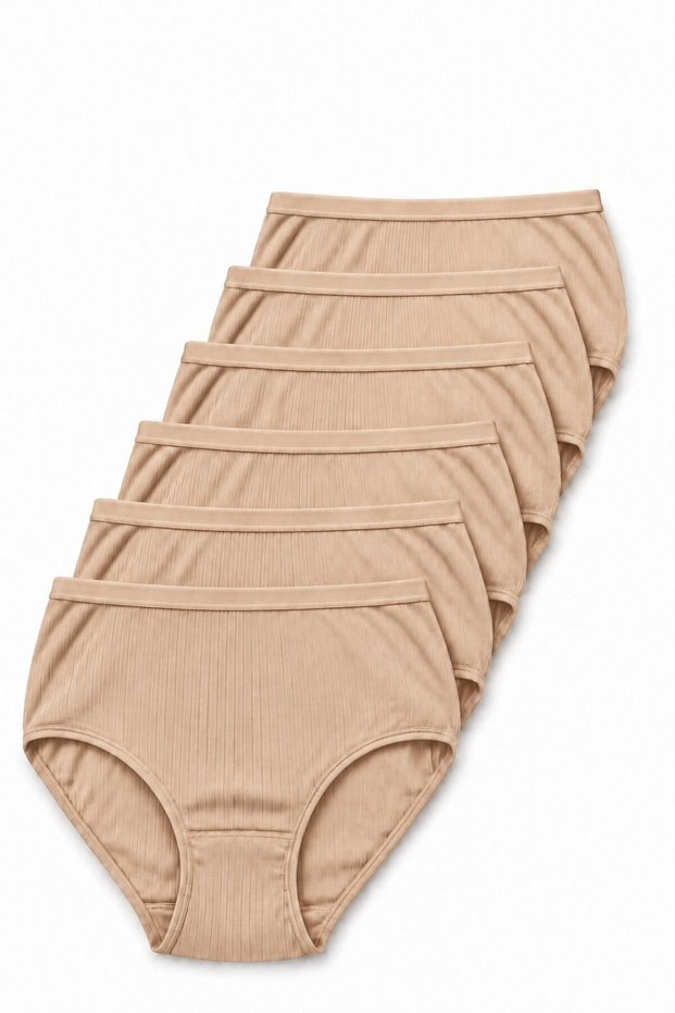 Women's Ten 6-Pack 100% Cotton Bato Panties, High Waist Ribbed Slip