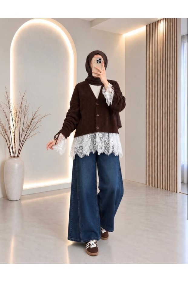 Lace Detailed Knitwear Cardigan