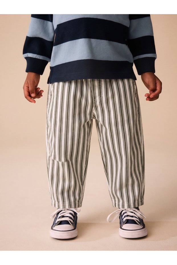 Boy's Elastic Waist 3-Pocket Balloon Jeans Striped Beige-Khaki