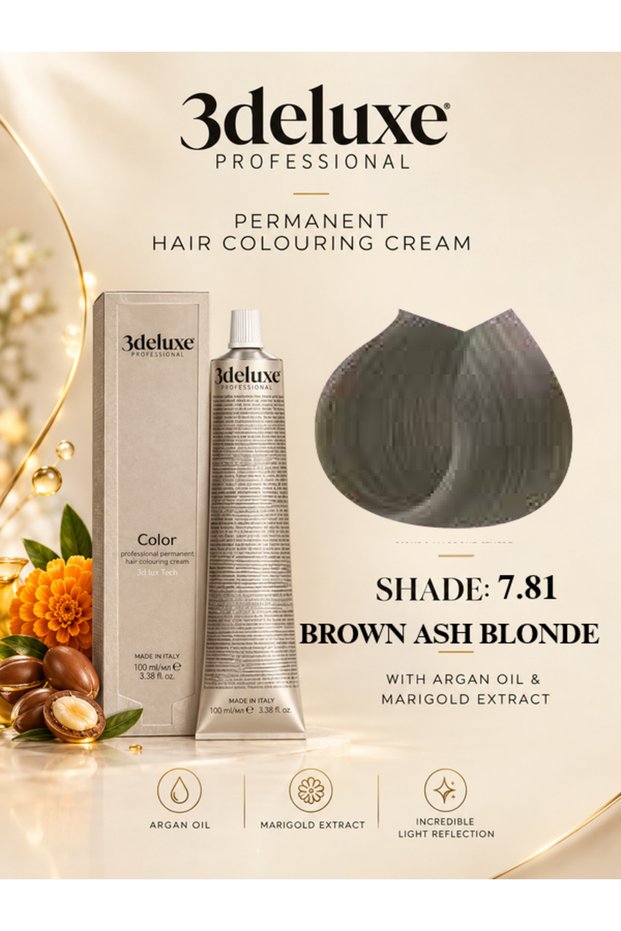 Hair Color Cream With Argan Oil & Marigold Extract Brown Ash Blonde 7.81 100ml