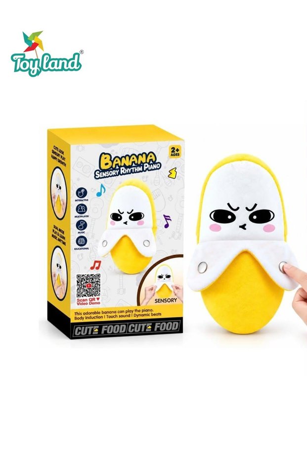 Interactive Banana Musical Toy for Kids, Touch Sensitive Induction Rhythm Piano with Sound Effects, Single & Dual Player Modes, Soft Plush Electronic Music Toy for Toddlers Ages 2+