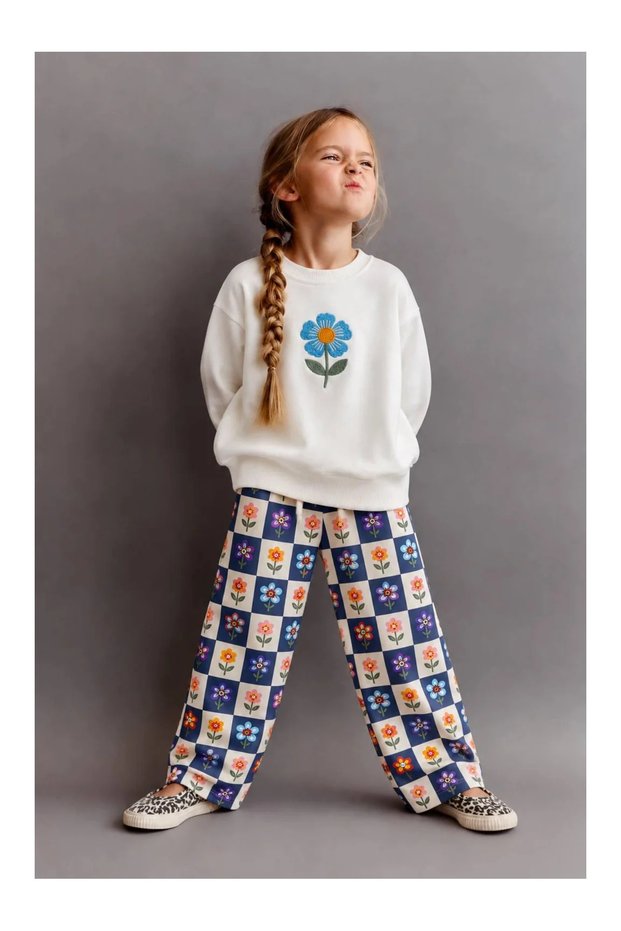 Blue Square Floral Pants Girl's Pinterest Set