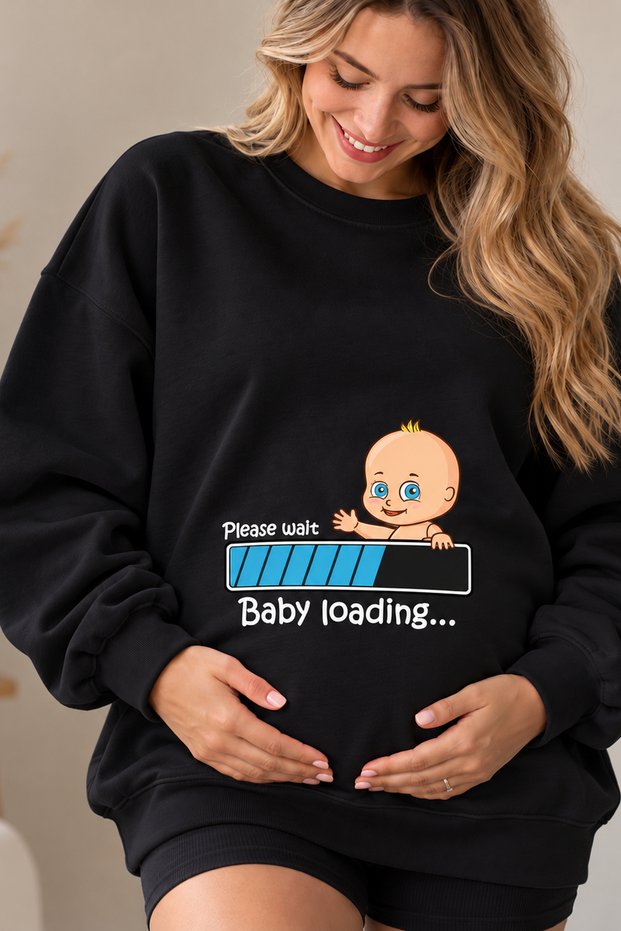 Baby Loading Baby Printed Maternity Oversize Sweatshirt – Crew Neck Casual Daily Sweatshirt