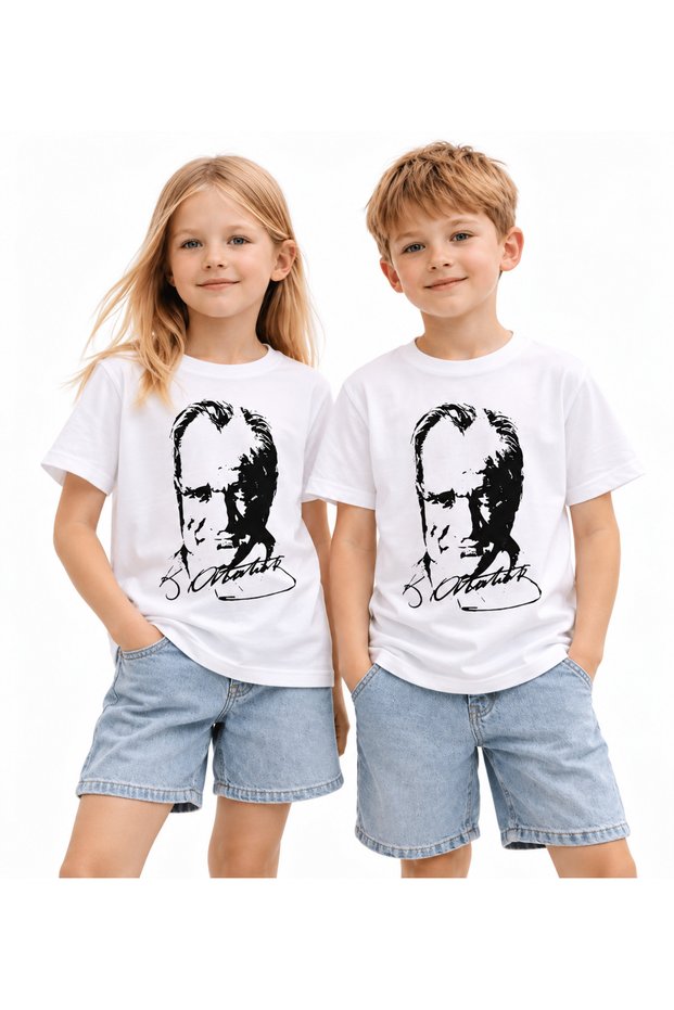 Ataturk Printed Children's T-Shirt Girls Boys Unisex 100% Cotton 29 October Republic Day 6-13 Years Old