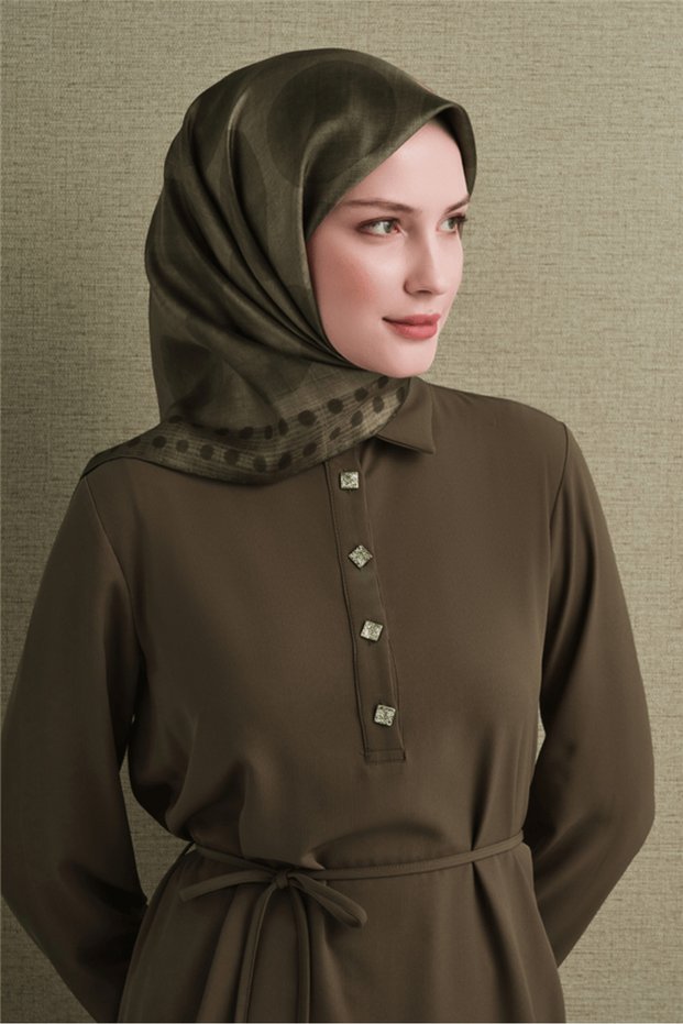 Tivil Pure Silk Scarf 9637 53 Green Polka Dot Pattern