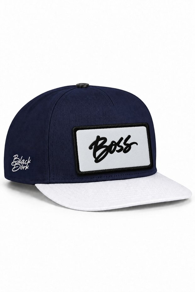 White and Navy Blue Hip-Hop Cap with Company Logo