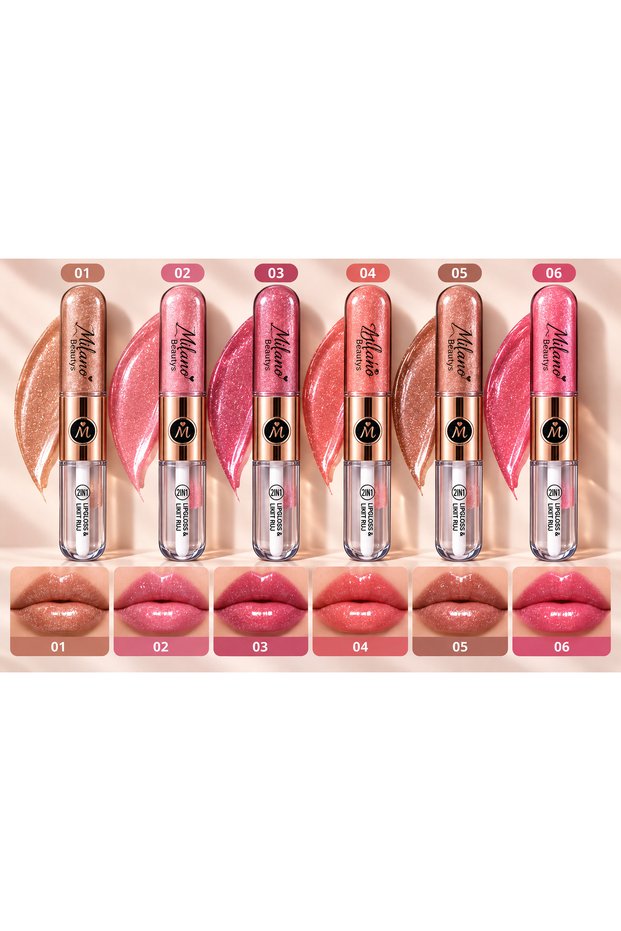 2-in-1 Double-Ended Glitter Lip Gloss and Liquid Lipstick – Shimmering Lip Gloss – 6 Color Options