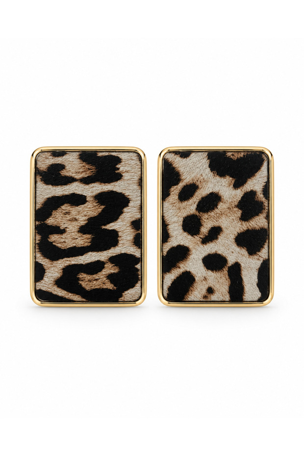 Women's Leopard Pattern Rectangular Earrings Gold Framed Large Geometric Vintage Model