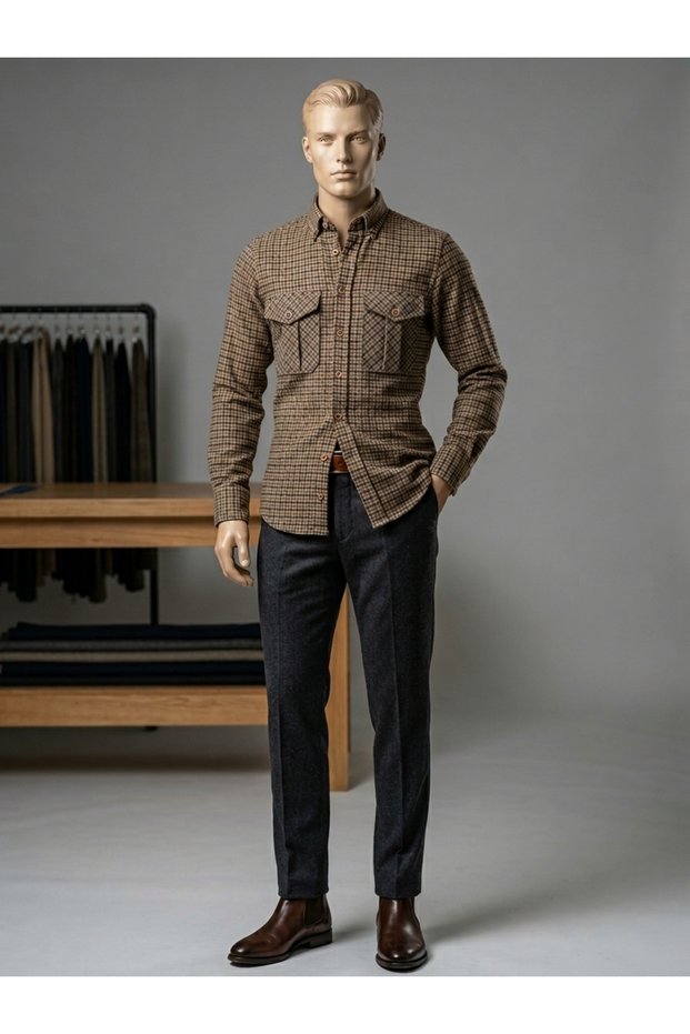 Relax Fit Comfortable Cut Lumberjack Double Pocket Buttoned Winter Shirt