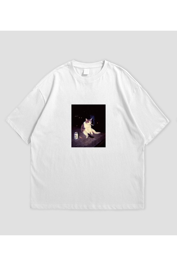 Tiryaki Cat Printed Oversize T-Shirt
