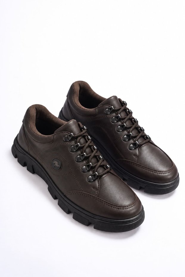 Jy1909 Carlo Lace-Up Zippered Genuine Leather Men's Casual Classic Shoes Dst - Brown