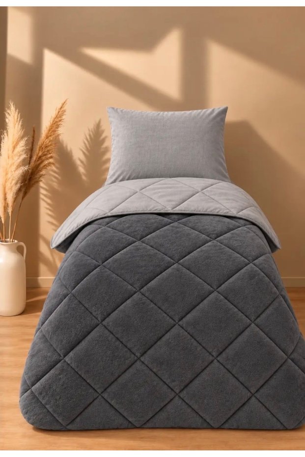 Single Person 4 Piece Wellsoft Fleece Fluffy Sleeping Set / Smoked Kapitek Tk