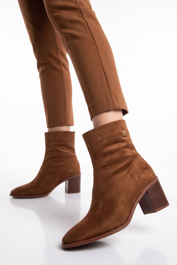 Heeled Zippered Stylish Comfortable Special Occasion Night Daily Coffee Suede Women's Boots Pc-56169