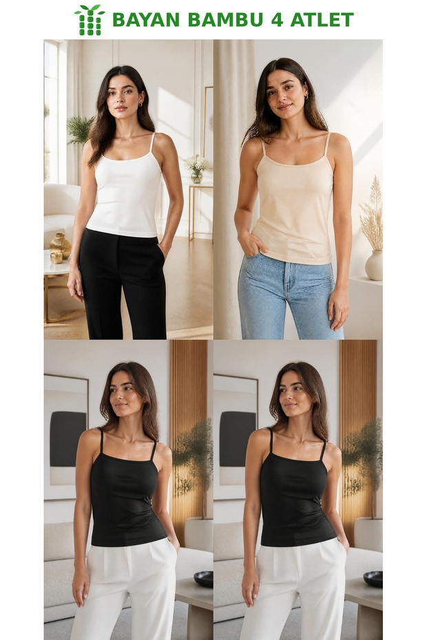 Women's Bamboo Tank Top with 4-Strap Rope Straps