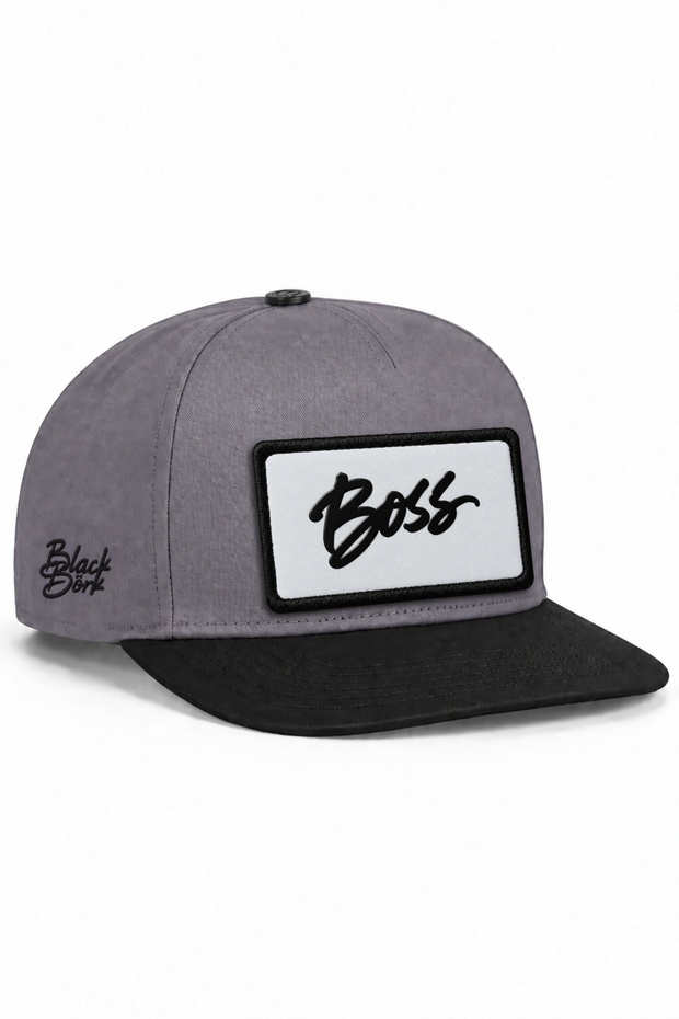 Black-and-Gray Hip-Hop Cap with the Boss Logo