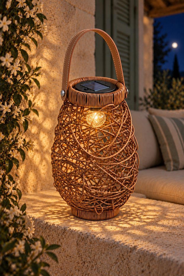 Solara Solar Powered Solar Led Wicker Lantern – Bohemian Design Decorative Garden, Balcony, Terrace, and Outdoor Lighting Lamp