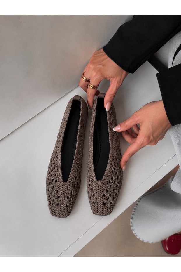 Knitwear Knitted Women's Ballerinas - 128 - 500 - Brown