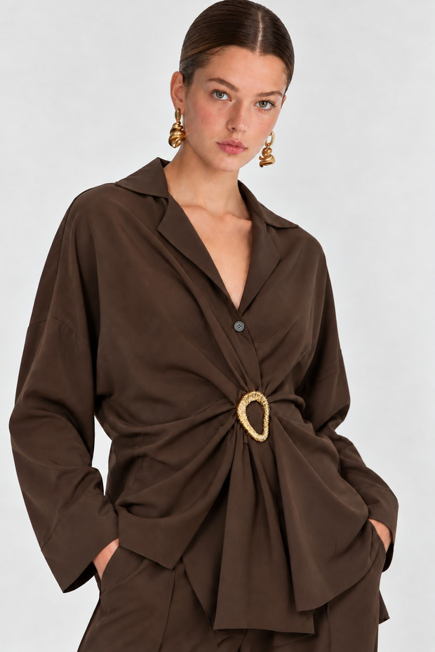 Gold Buckle Detailed Long Sleeve Women's Shirt | Ek1001611212