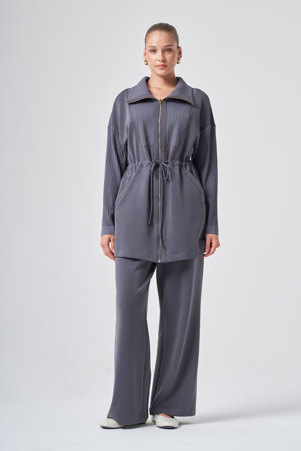Sleeves and Collar Knitwear Trouser Suit 1047 Anthracite