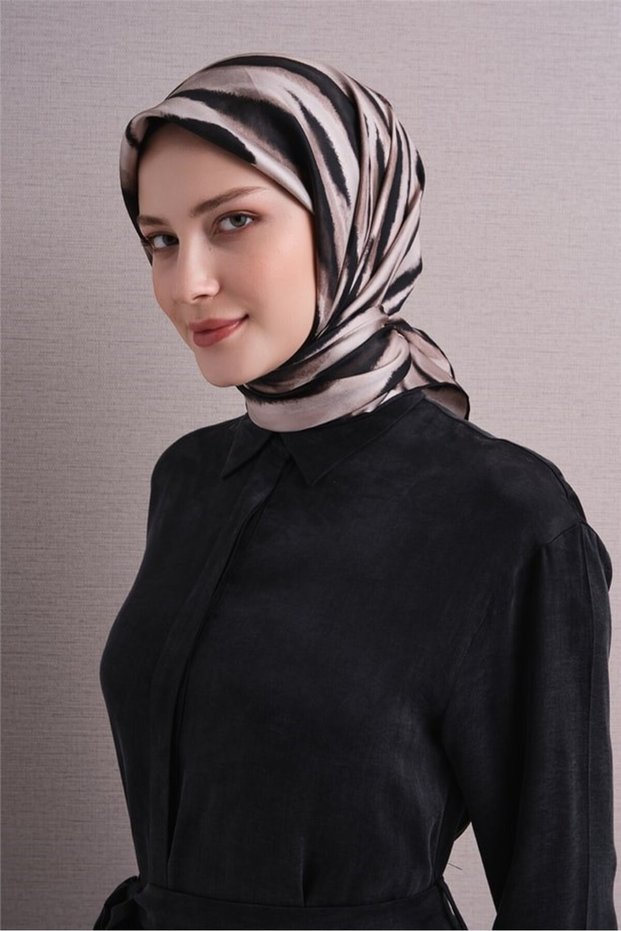 Tivil Pure Silk Scarf 9629 02 Mink Zebra Pattern