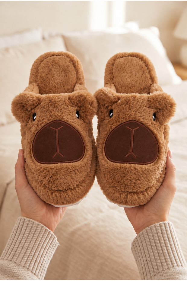 Women's Capybara Animal Figured, Soft, Plush Fabric, Closed Toe, Home Slippers