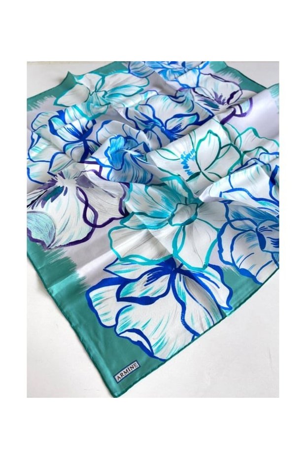 Pure Tivil Silk Scarf 9110 - 53 Water Green Flower Pattern