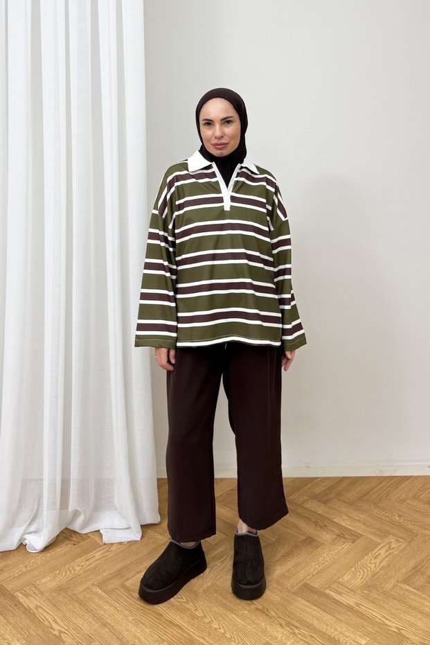 Polo Collar Striped Tunic 79-7045
